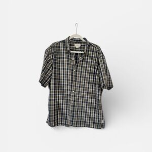 J. Crew Men's Navy and Cream Plaid Short Sleeve Shirt